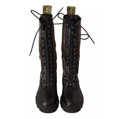 Gaelle Black Green High Combat Boots Lace Up Military Shoes