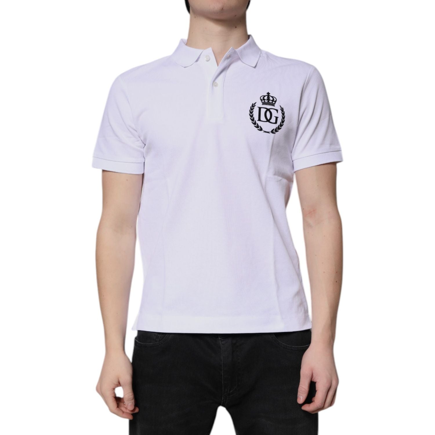 Dolce & Gabbana White Cotton Crown Collared Men Polo T-shirt
