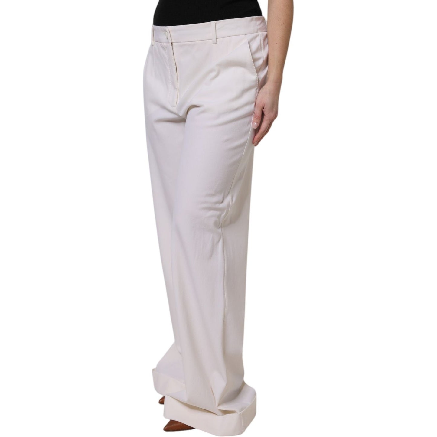 Dolce & Gabbana White Wool Mid Waist Wide Leg Pants
