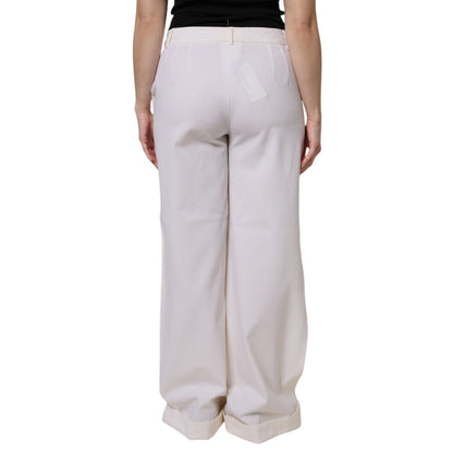 Dolce & Gabbana White Wool Mid Waist Wide Leg Pants