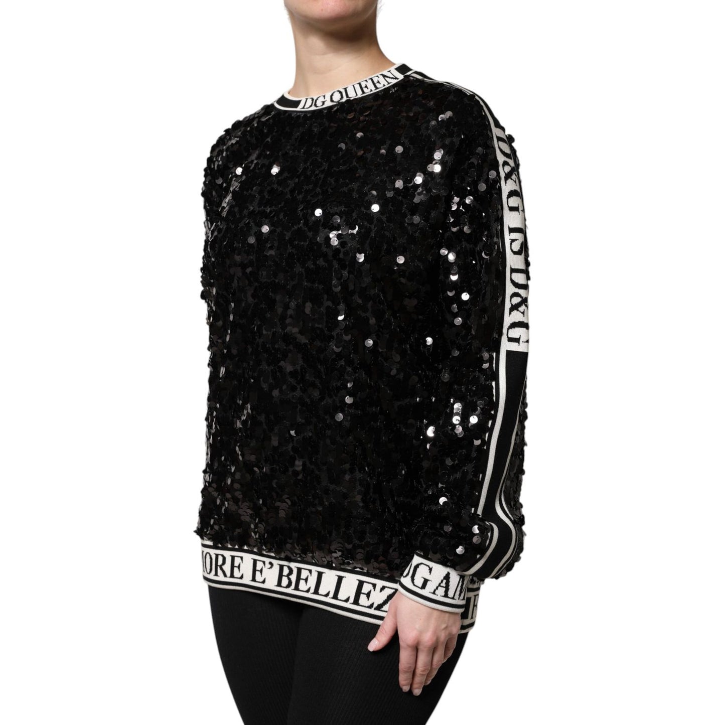 Dolce & Gabbana Black DG Queen Sequin Pullover Sweater