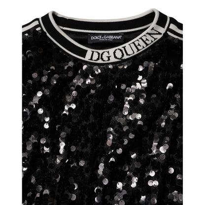 Dolce & Gabbana Black DG Queen Sequin Pullover Sweater