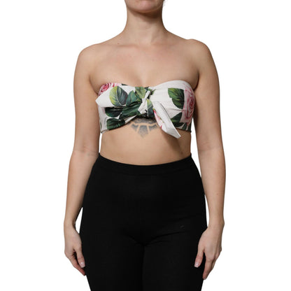 Dolce & Gabbana White Floral Print Cropped Bustier Corset Top