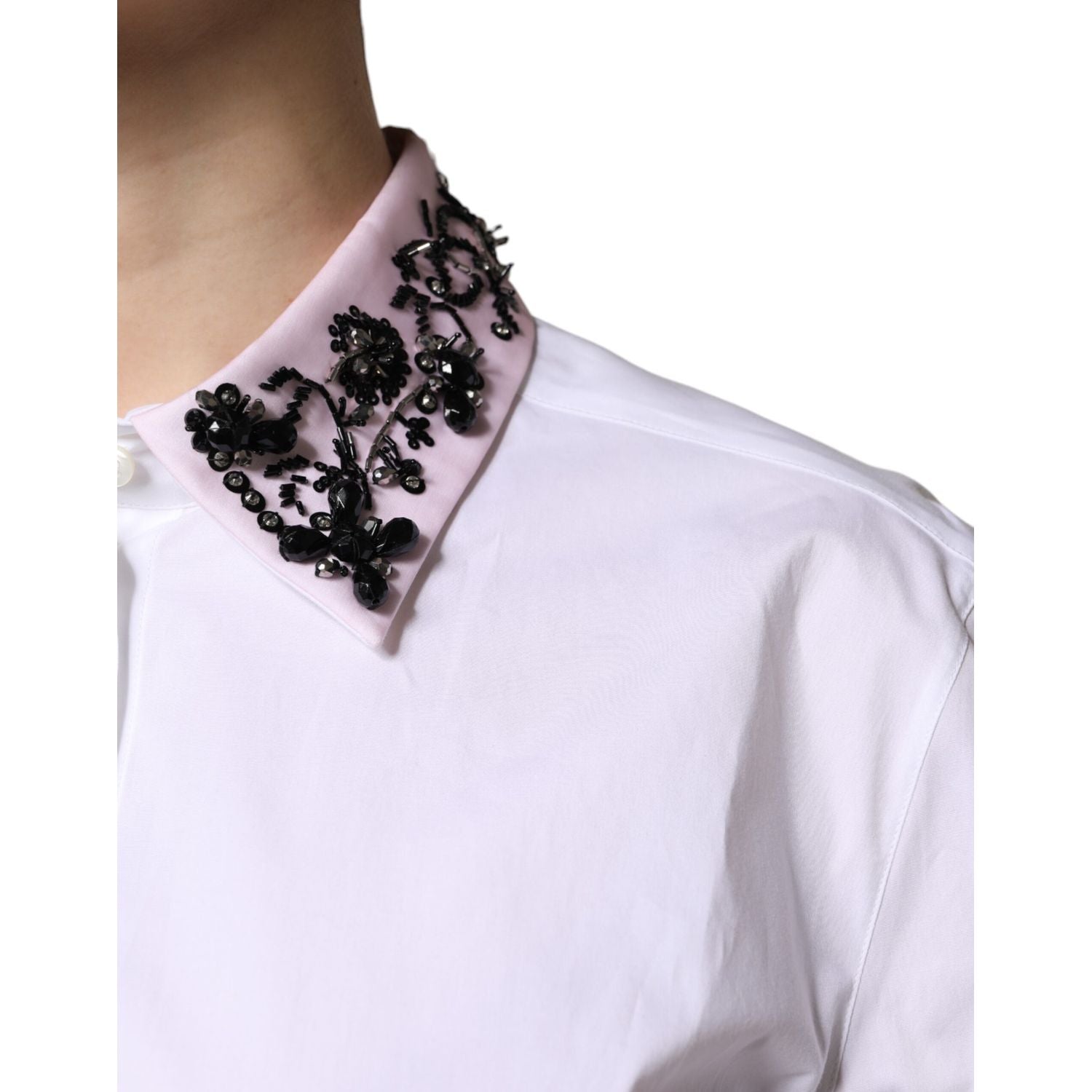 Dolce & Gabbana White Embellished Collared Dress Shirt Top