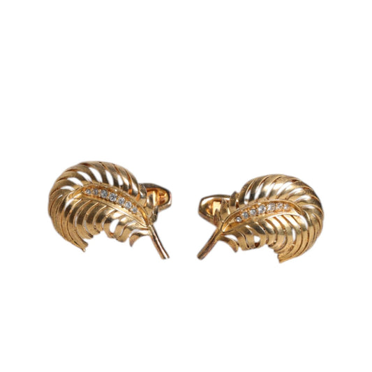 Dolce & Gabbana Gold 925 Sterling Silver Crystal Leaf Accessory Cufflink