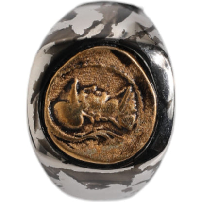 Dolce & Gabbana Silver Tone Engraved Two Color Real Brass Ring