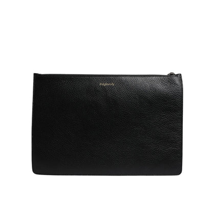 Dolce & Gabbana Black Leather #DGFAMILY Embellished Men Zip Pouch Bag
