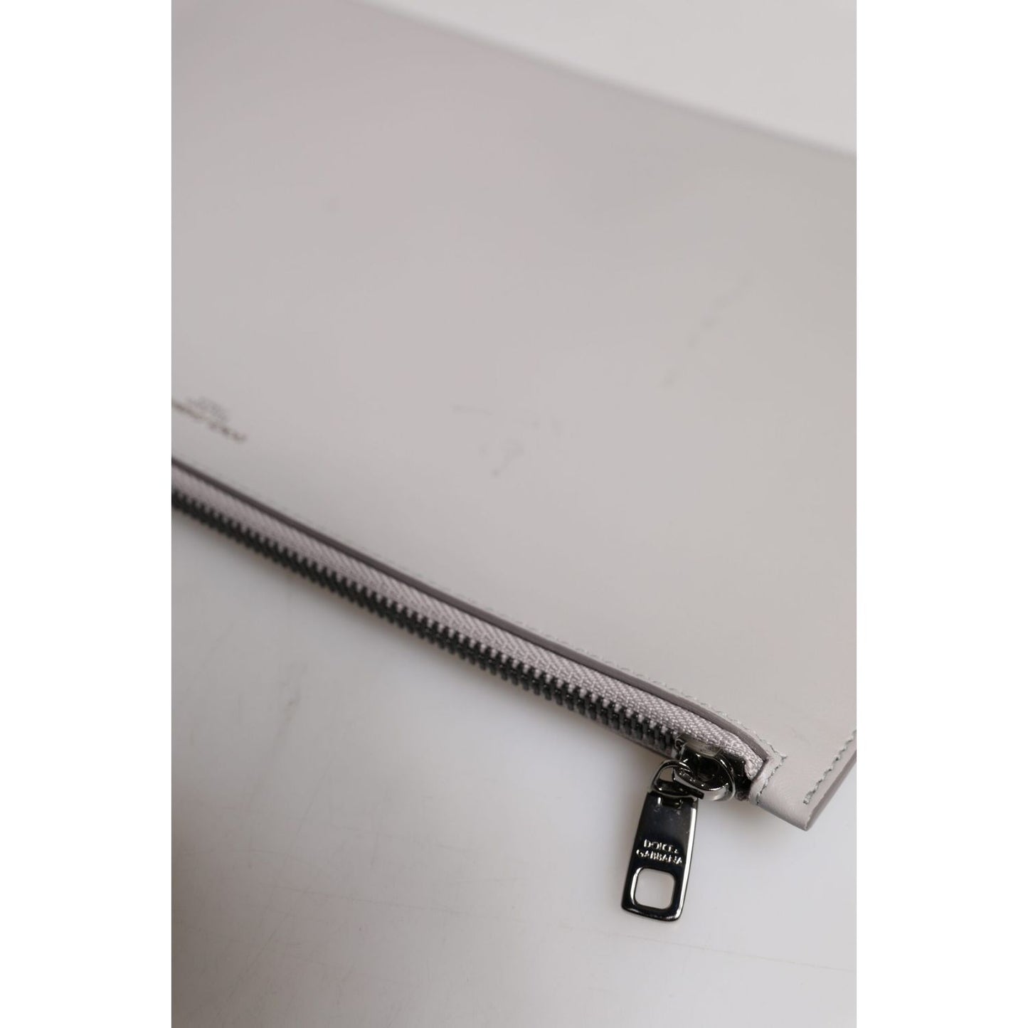 Dolce & Gabbana Gray Solid Leather DG Logo Men Clutch Zip Pouch Bag