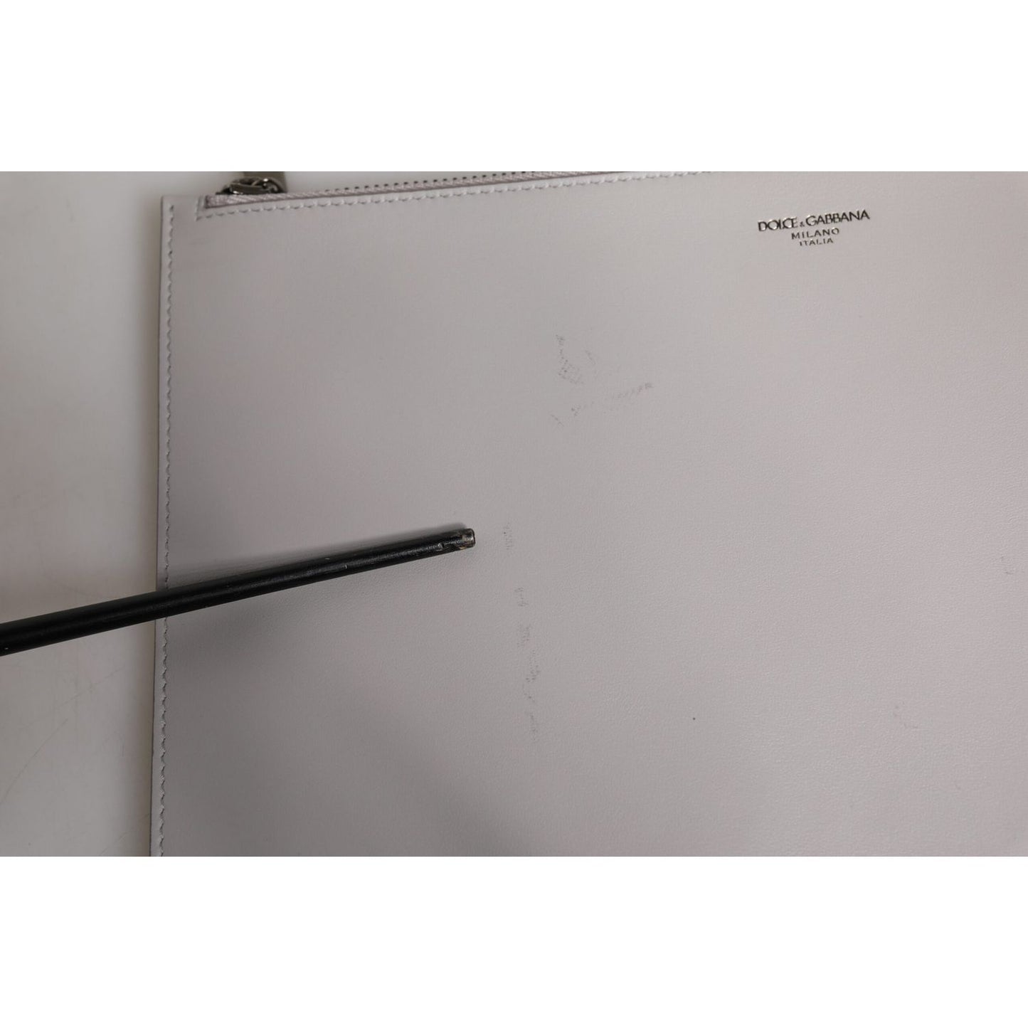 Dolce & Gabbana Gray Solid Leather DG Logo Men Clutch Zip Pouch Bag