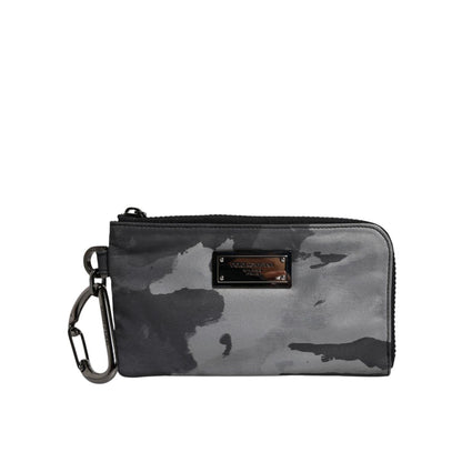 Dolce & Gabbana Black Gray Camouflage Logo Plaque Keyring Pouch Bag