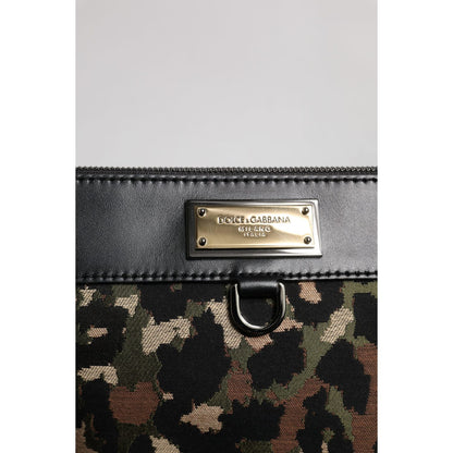 Dolce & Gabbana Multicolor Leopard Jacquard Print Logo Plaque Pouch Bag