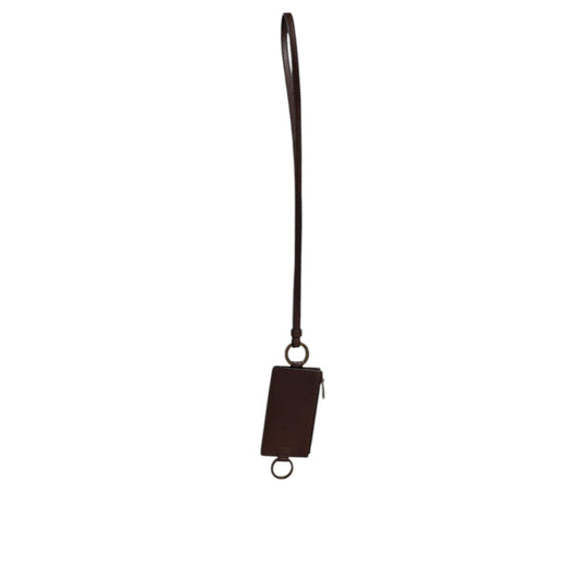 Dolce & Gabbana Brown Calf Leather Lanyard Logo Card Holder Wallet
