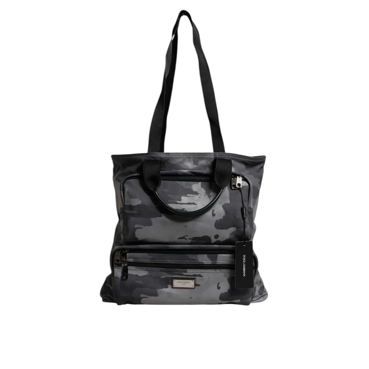 Dolce & Gabbana Gray Camo Cotton Multiple Compartments Tote Bag