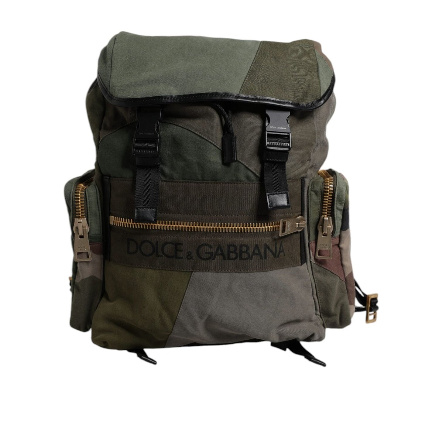 Dolce & Gabbana Military Green Patchwork Travel Backpack Bag