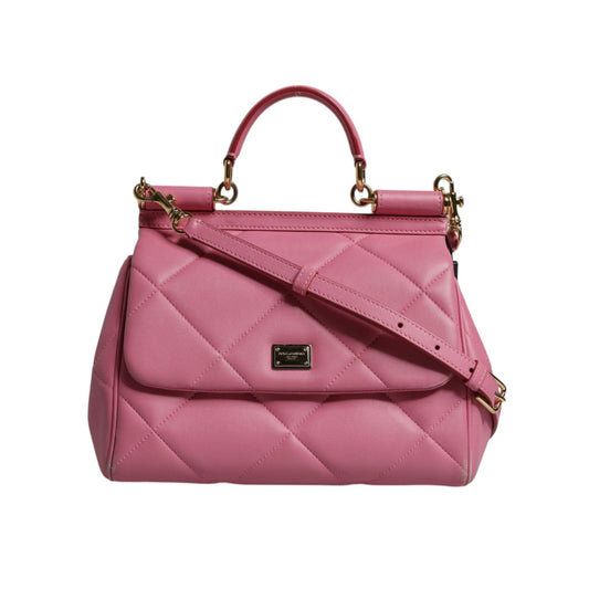 Dolce & Gabbana Pink Leather Sicily Logo Shoulder Satchel Bag