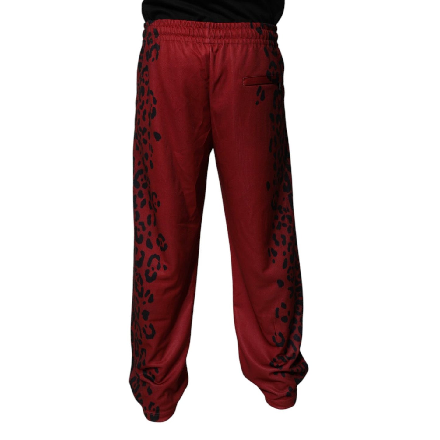 Dolce & Gabbana Red Leopard Print Polyester Men Jogger Pants