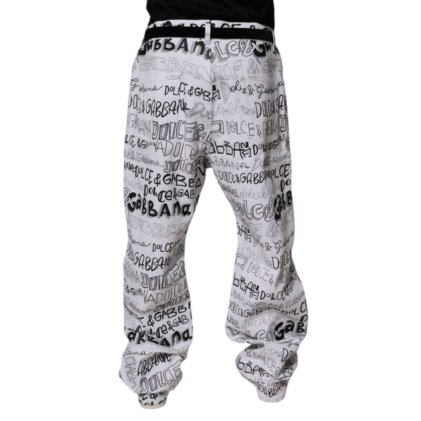 Dolce & Gabbana White Logo Print Straight Men Denim Jeans