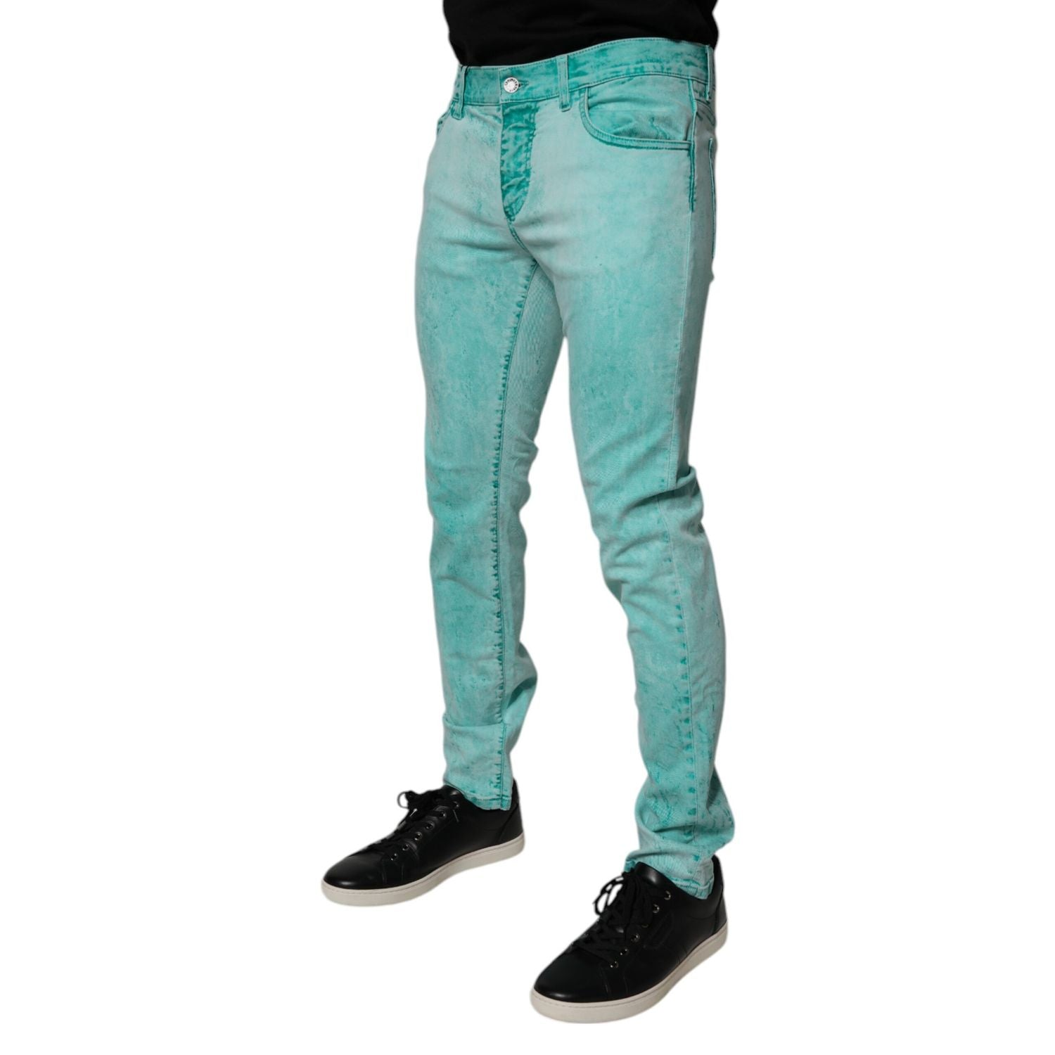 Dolce & Gabbana Green Tie Dye Cotton Skinny Men Denim Jeans