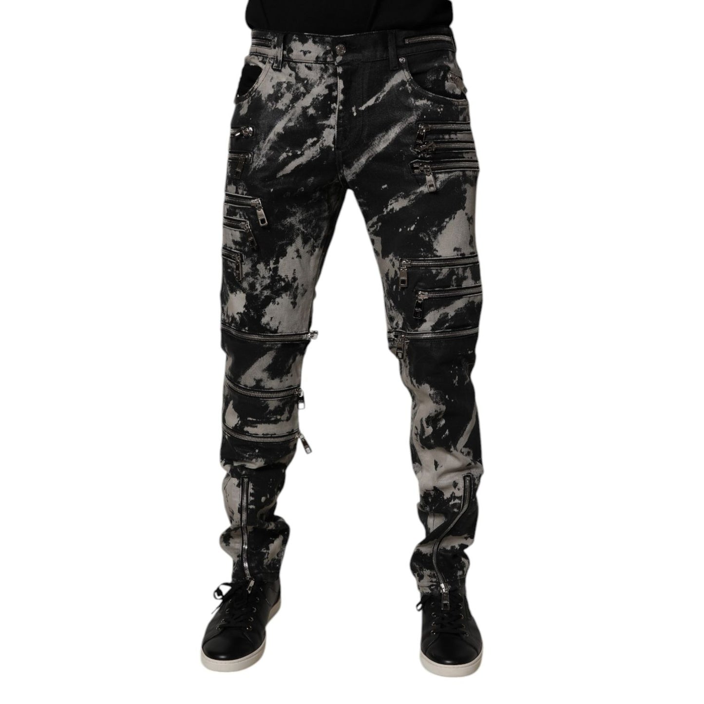 Dolce & Gabbana Black Tie Dye Cotton Skinny Zip Denim Jeans