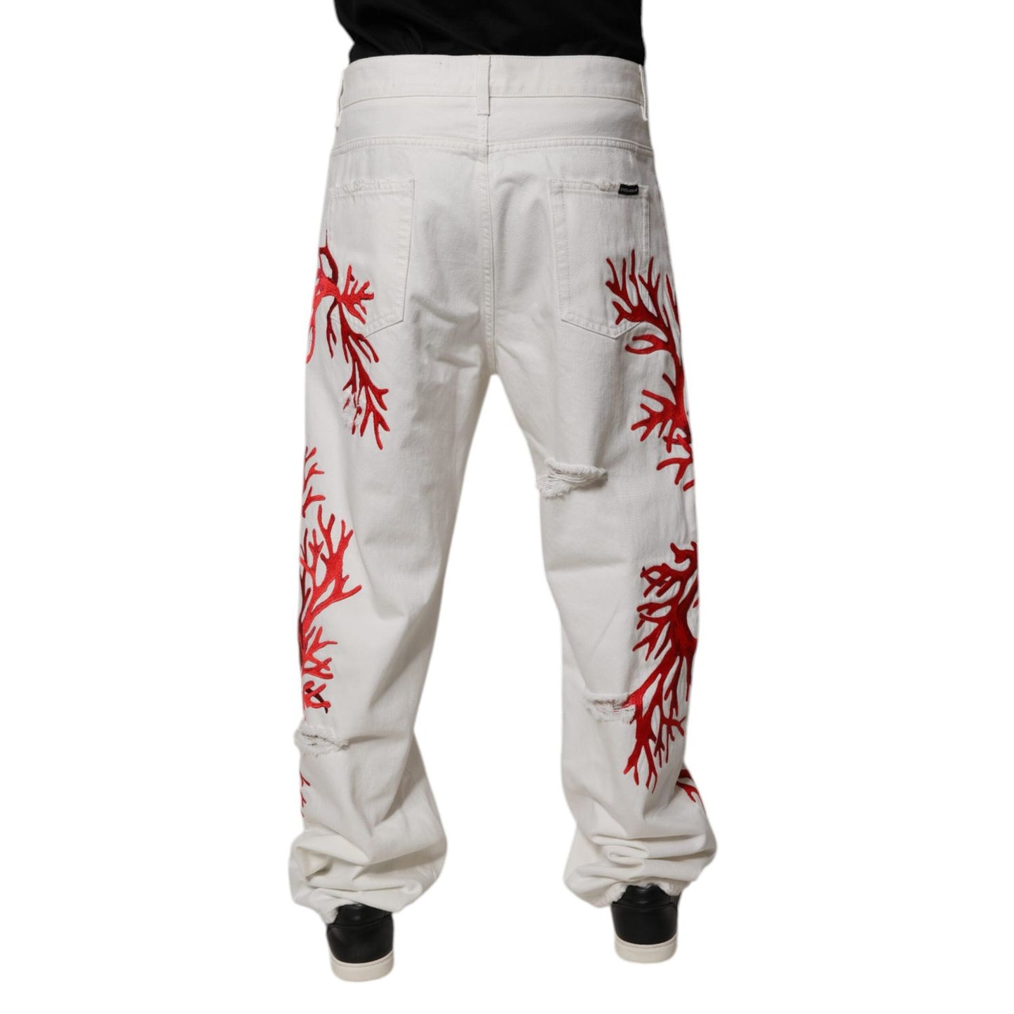Dolce & Gabbana White Corals Tattered Straight Denim Jeans