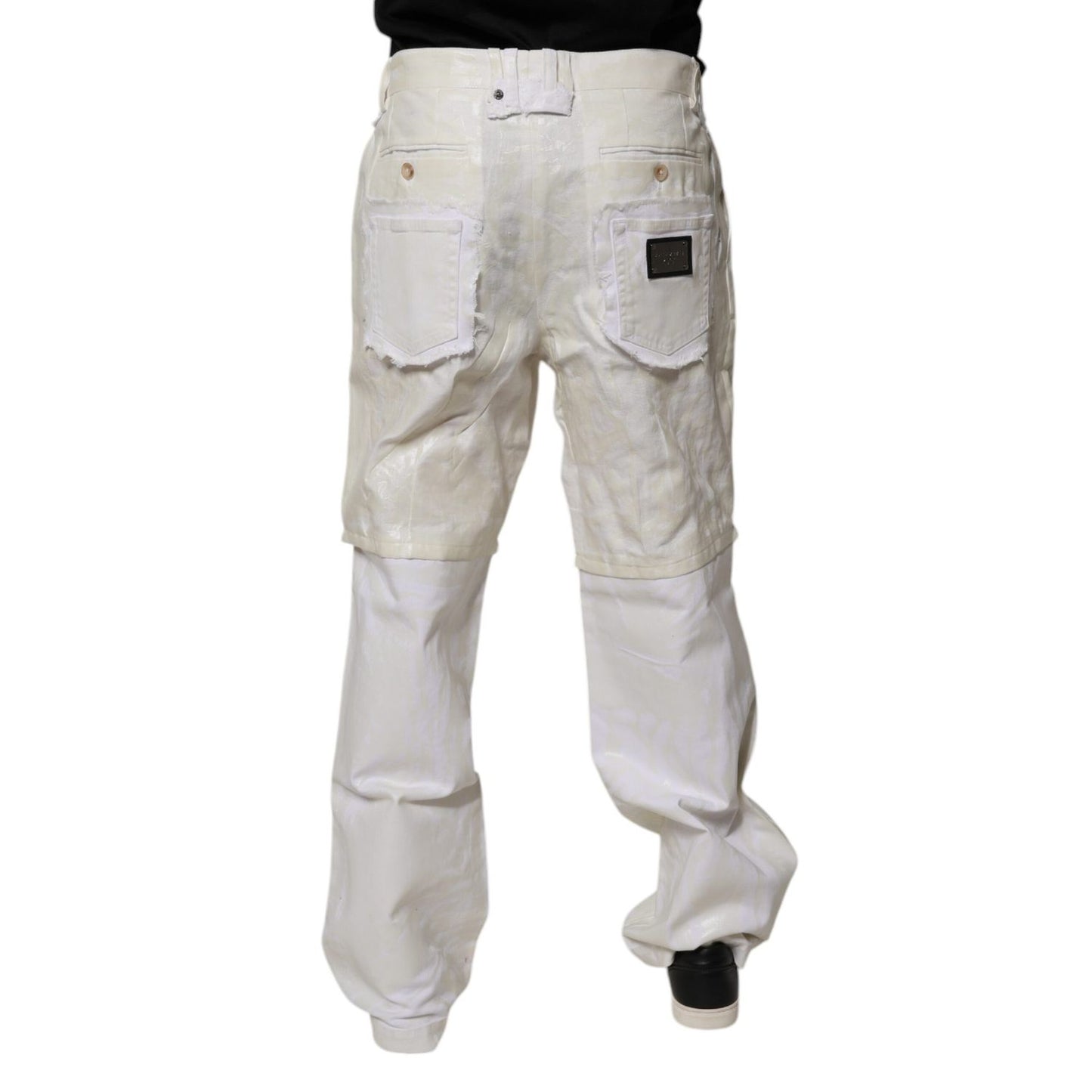 Dolce & Gabbana White Linen Mid Waist Straight Men Denim Jeans