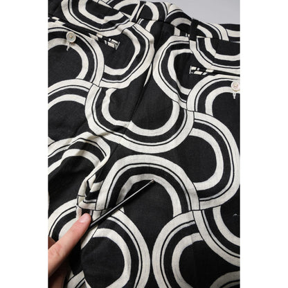 Dolce & Gabbana Black White Linen Bermuda Shorts