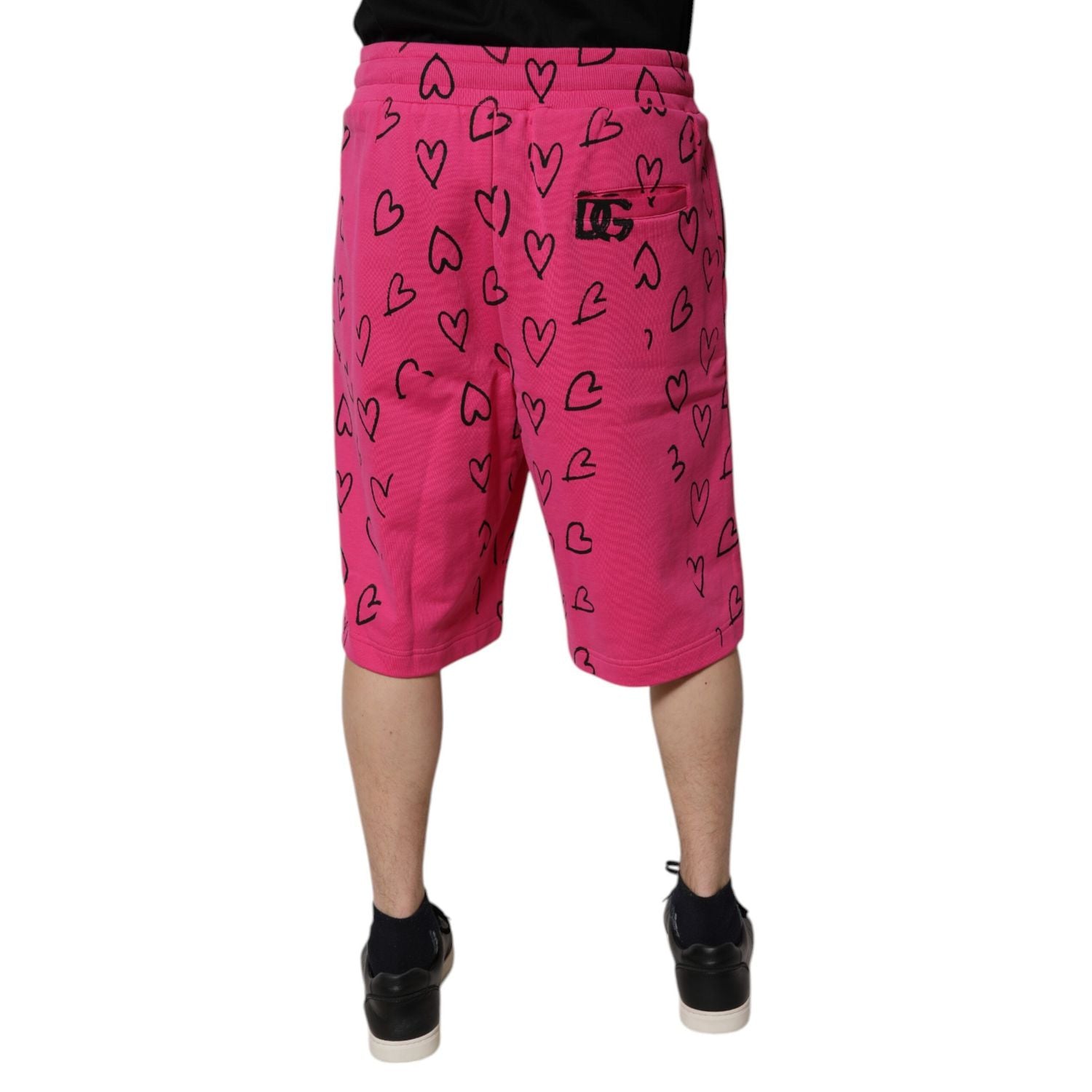 Dolce & Gabbana Pink Cotton Heart Print Bermuda Shorts