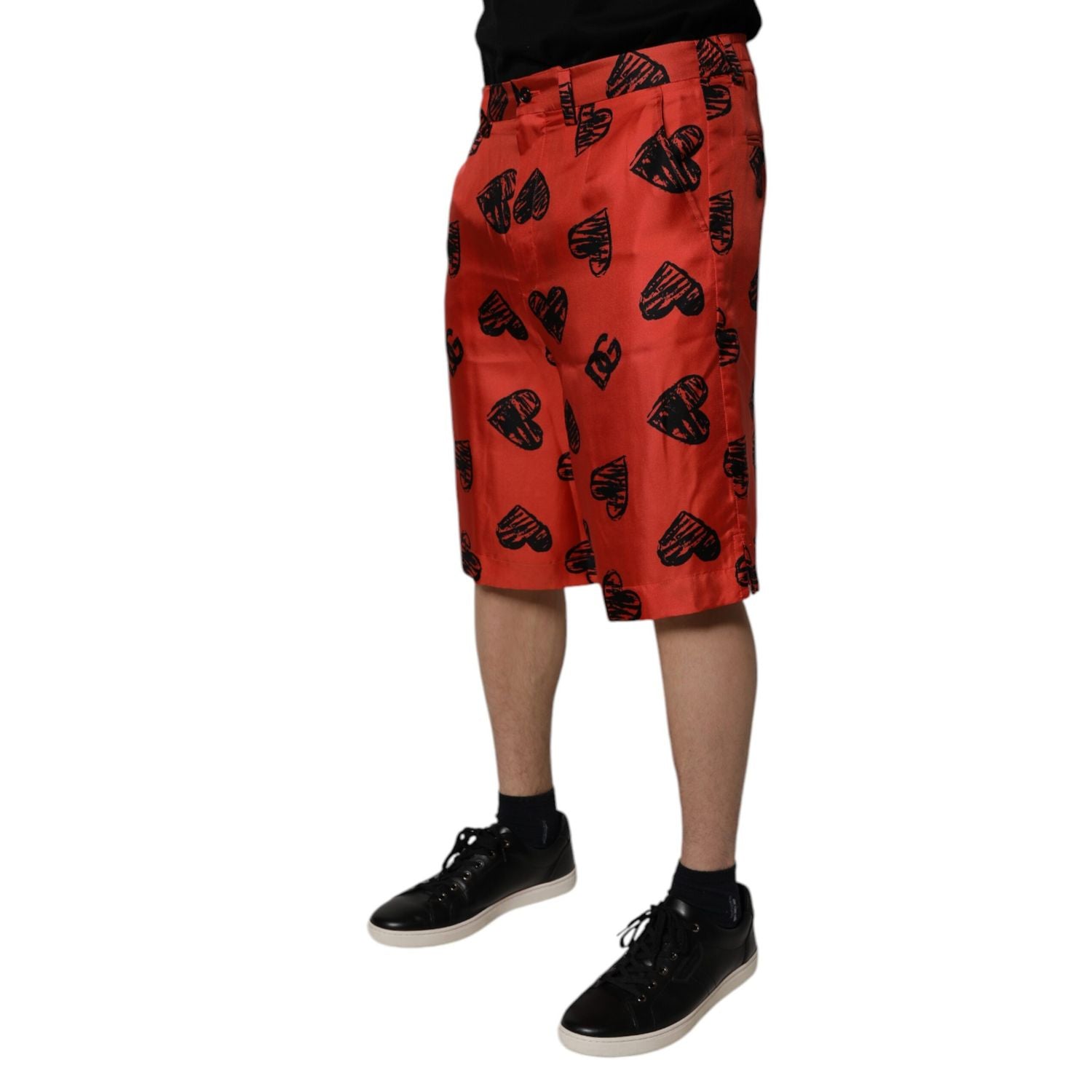 Dolce & Gabbana Orange Silk Heart Print Bermuda Shorts