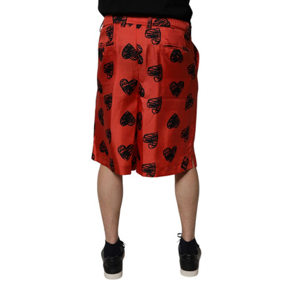 Dolce & Gabbana Orange Silk Heart Print Bermuda Shorts