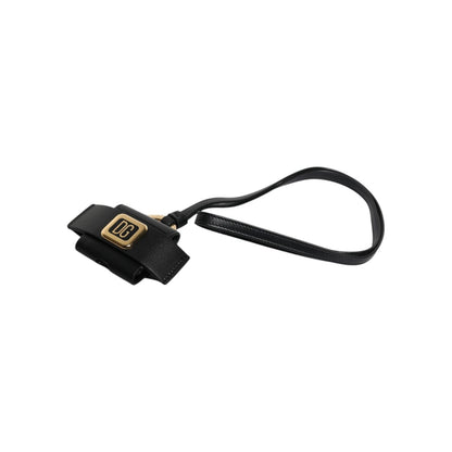 Dolce & Gabbana Black Leather Strap Gold Metal Logo Plaque Airpods Case