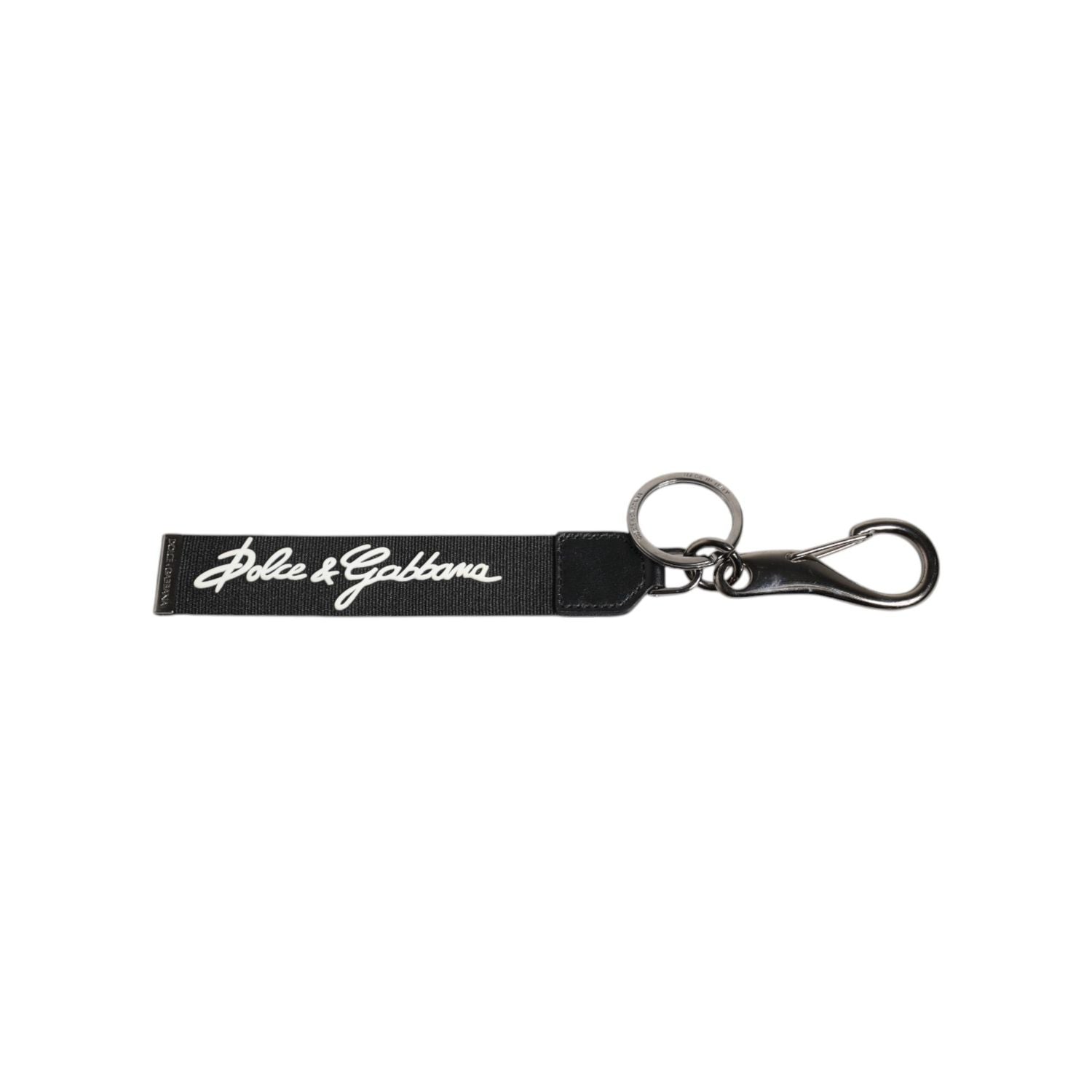 Dolce & Gabbana Black White DG Logo Silver Men Keychain Polyester Keyring