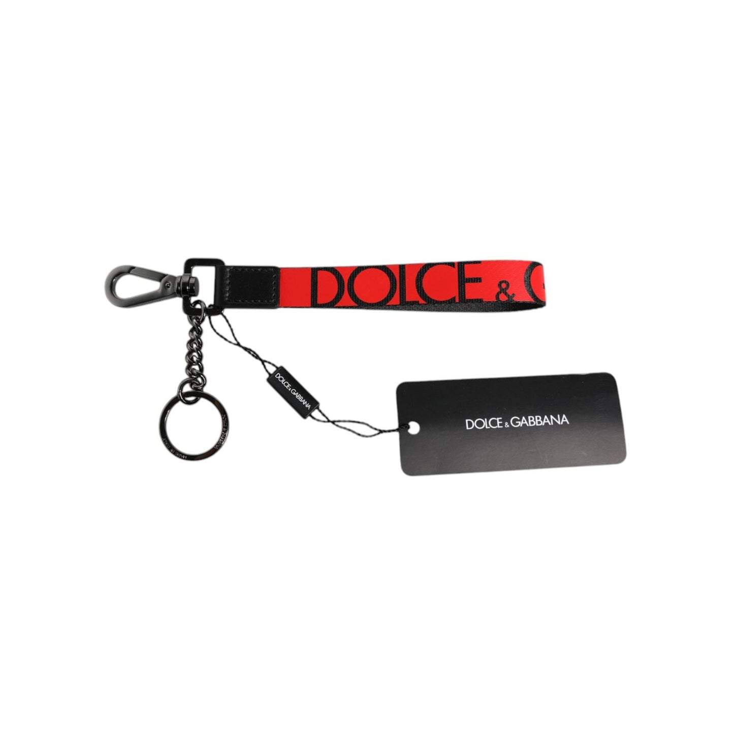 Dolce & Gabbana Red Logo Nylon Silver Brass Men Holder Keychain Keyring
