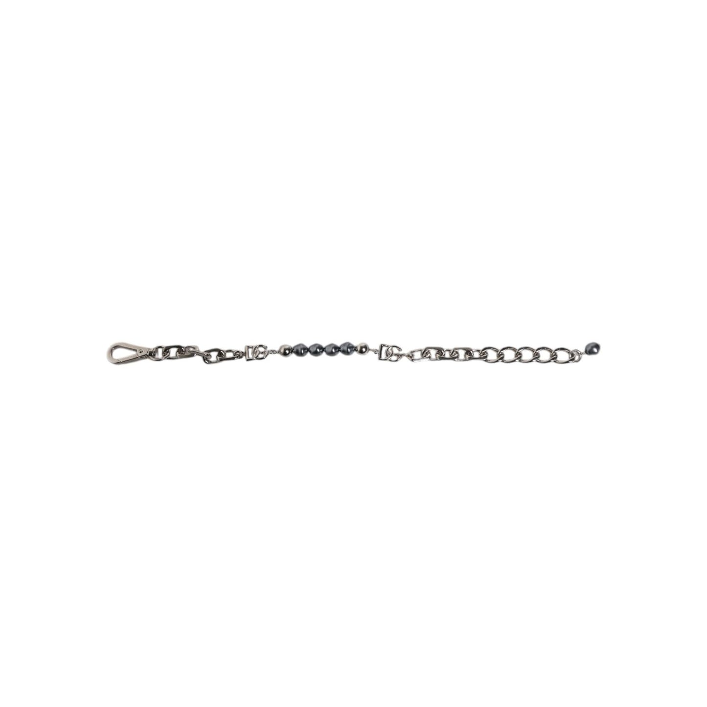 Dolce & Gabbana Silver Tone Chain Lobster Clasp Logo Gray Pearls Bracelet