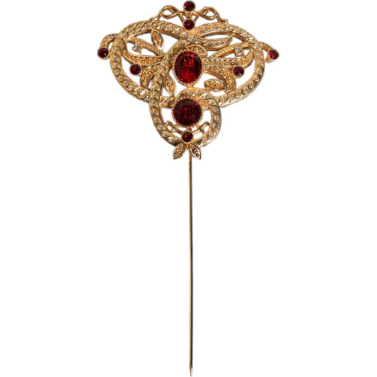 Dolce & Gabbana Gold Tone Red Crystal Embellish 925 Sterling Silver Pin SMY10526