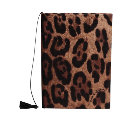 Dolce & Gabbana Brown Black Polyester Leopard Logo Print Small Notebook