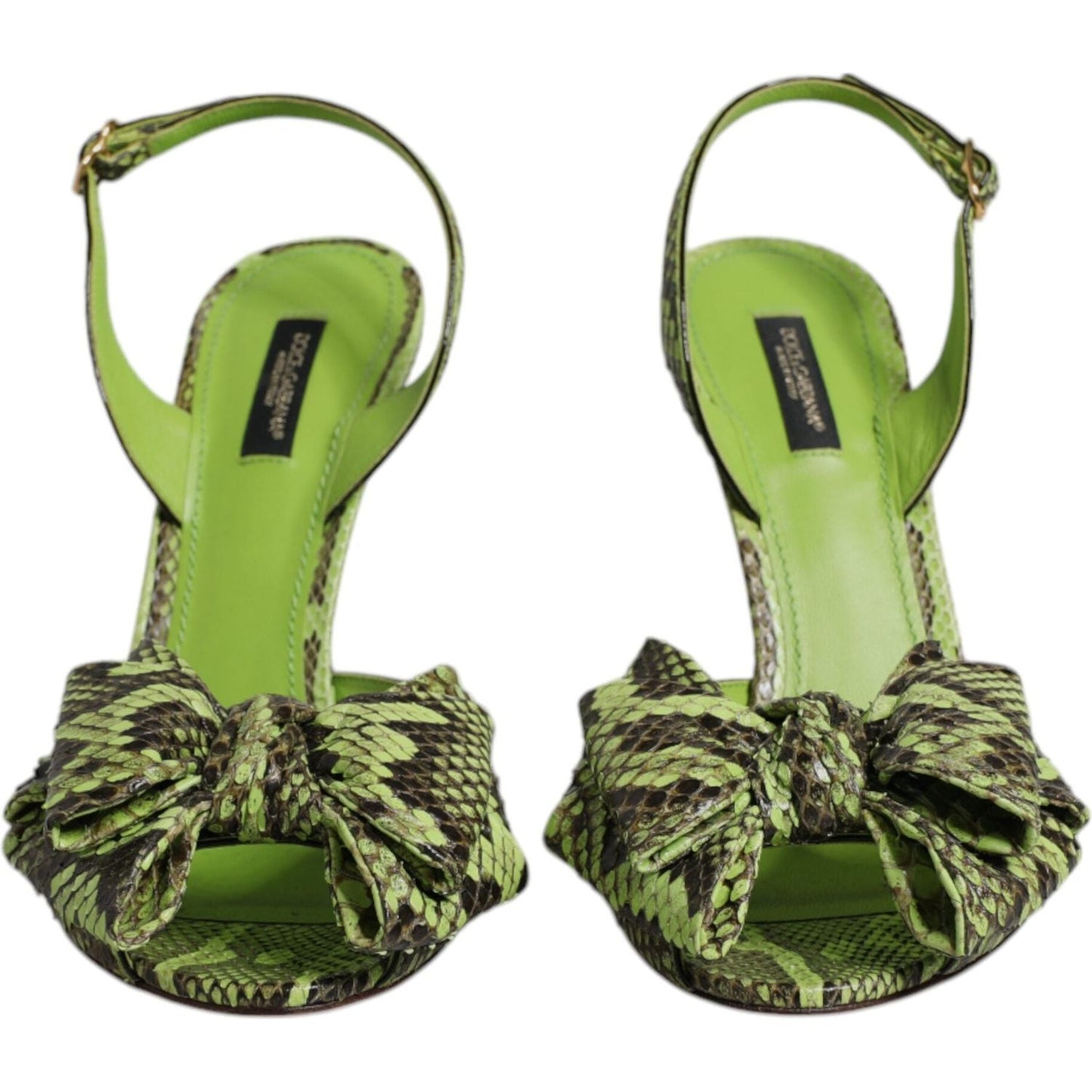 Dolce & Gabbana Green Python Leather Heels Sandals Shoes