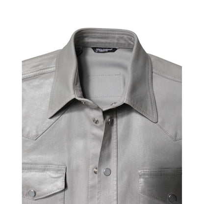 Dolce & Gabbana Metallic Gray Cotton Button Down Shirt