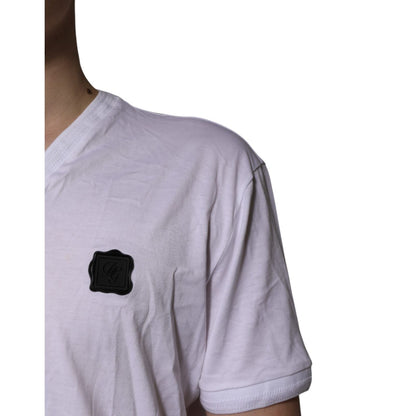 Dolce & Gabbana White Cotton Logo Patch V-neck Tee T-shirt