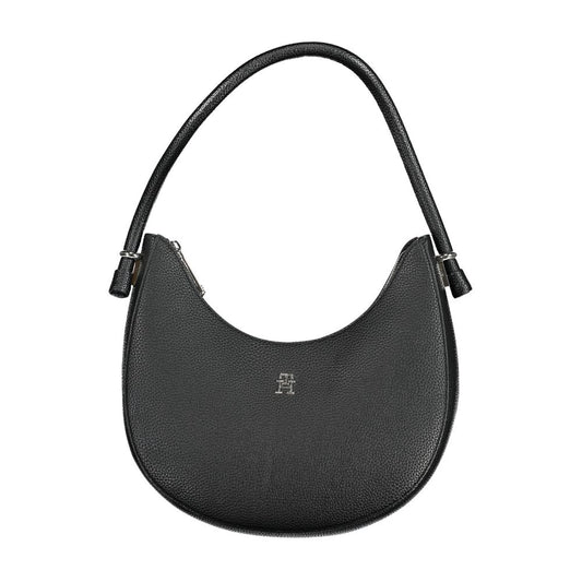 Tommy Hilfiger Black Polyethylene Handbag with shoulder handle and zip closure, featuring logo design.