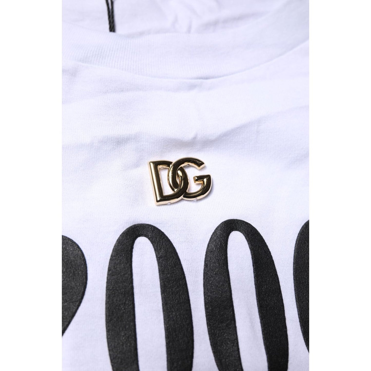 Dolce & Gabbana White Print Lace-Up Cotton Crew Neck T-shirt