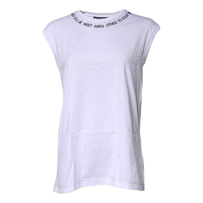 Dolce & Gabbana White Cotton Sleeveless Printed Tank T-shirt