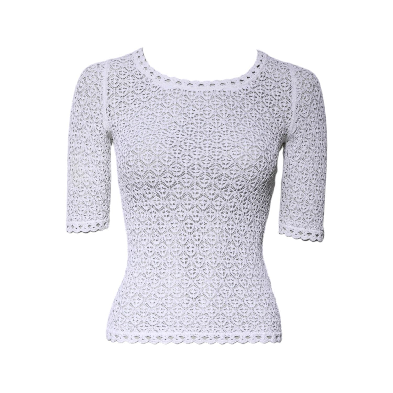 Dolce & Gabbana White Viscose Short Sleeve Crochet Top