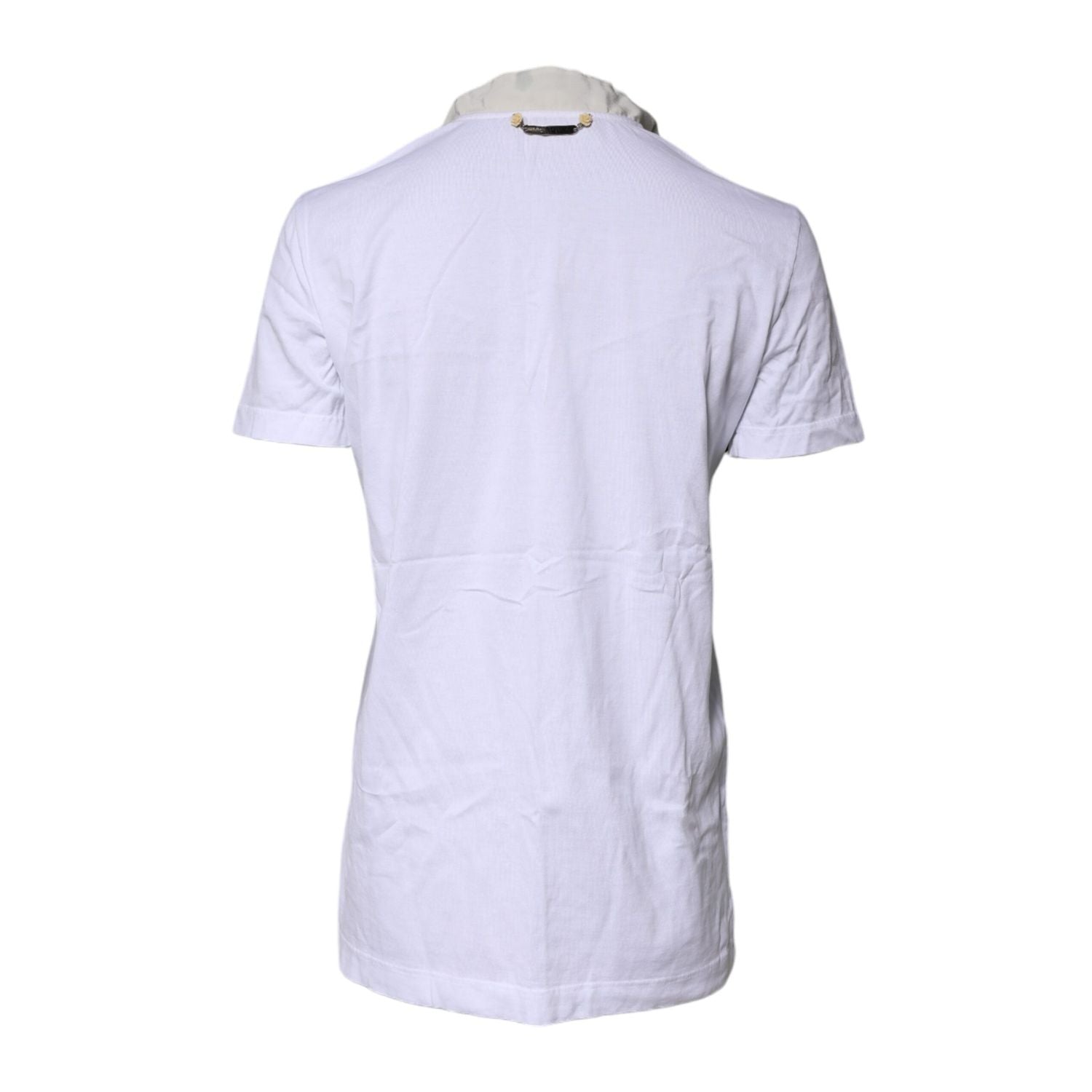 Dolce & Gabbana White Cotton Silk Blend Ascot Collar T-shirt