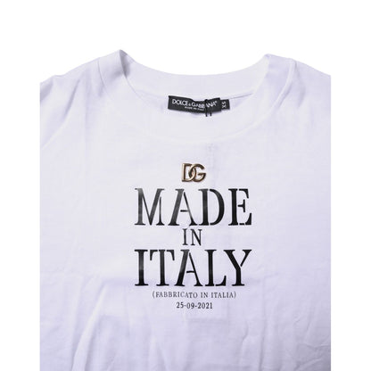 Dolce & Gabbana White Printed Round Neck Top Cotton T-shirt