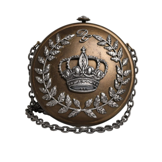 Dolce & Gabbana Gold Brass Metal DG Crown Clutch Crossbody Bag