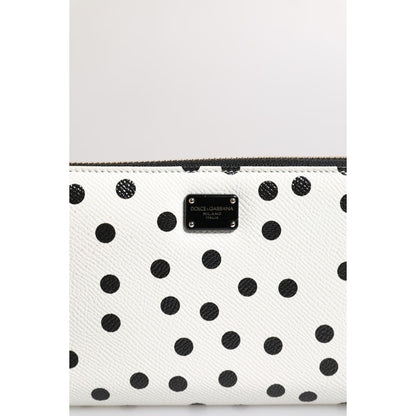 Dolce & Gabbana White Black Striped Leather Zip Around Continental Wallet