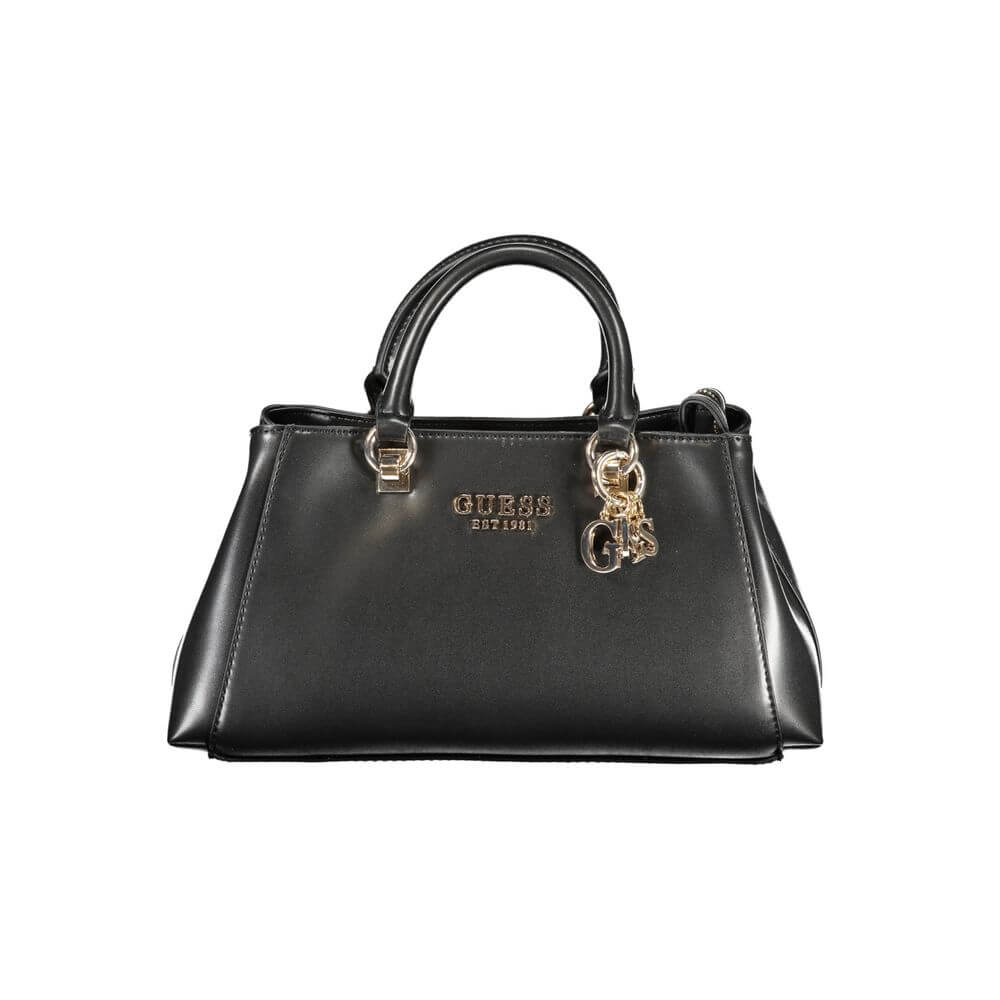 Guess Jeans Black Polyethylene Handbag with handles and shoulder strap, featuring multiple pockets and protective feet.