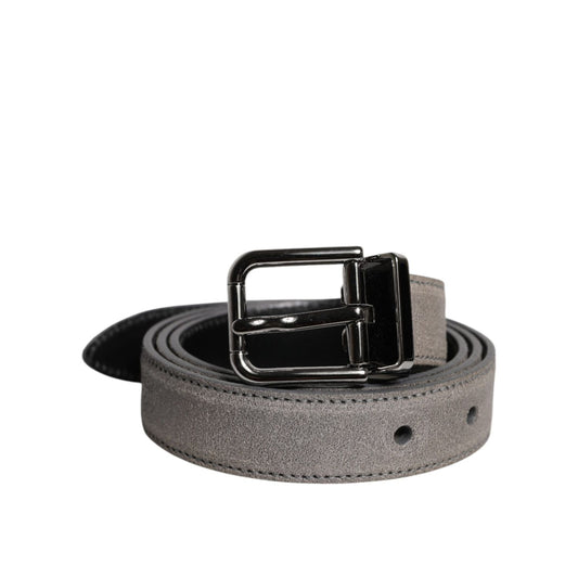 Dolce & Gabbana Gray Leather Silver Tone Metal Buckle Belt