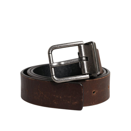 Dolce & Gabbana Brown Solid Leather Classic Waist Buckle Belt