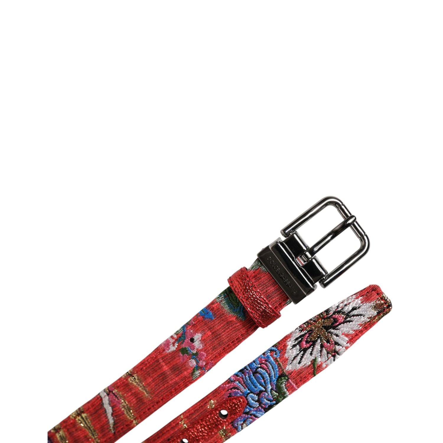 Dolce & Gabbana Red Floral DG Embellished Metal Buckle Belt